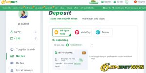 Thao tác nạp vào tài khoản chơi game Onbet