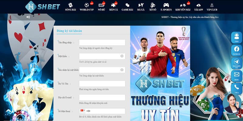 Biểu mẫu đăng ký tại SHBET mới nhất