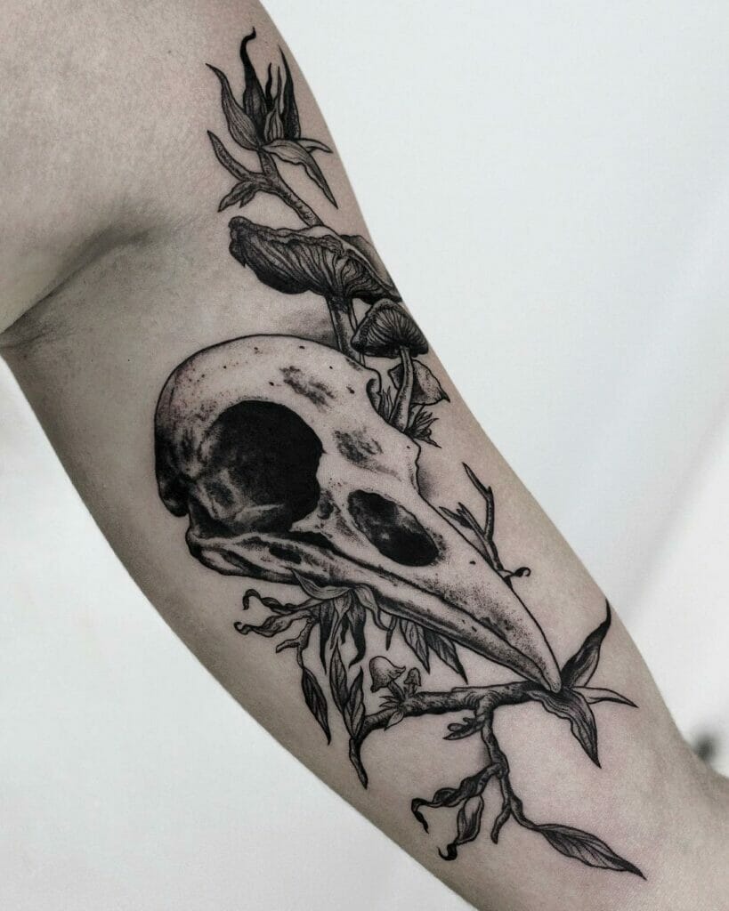 Raven and skull tattoo