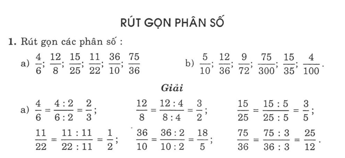 Rút gọn các phân số