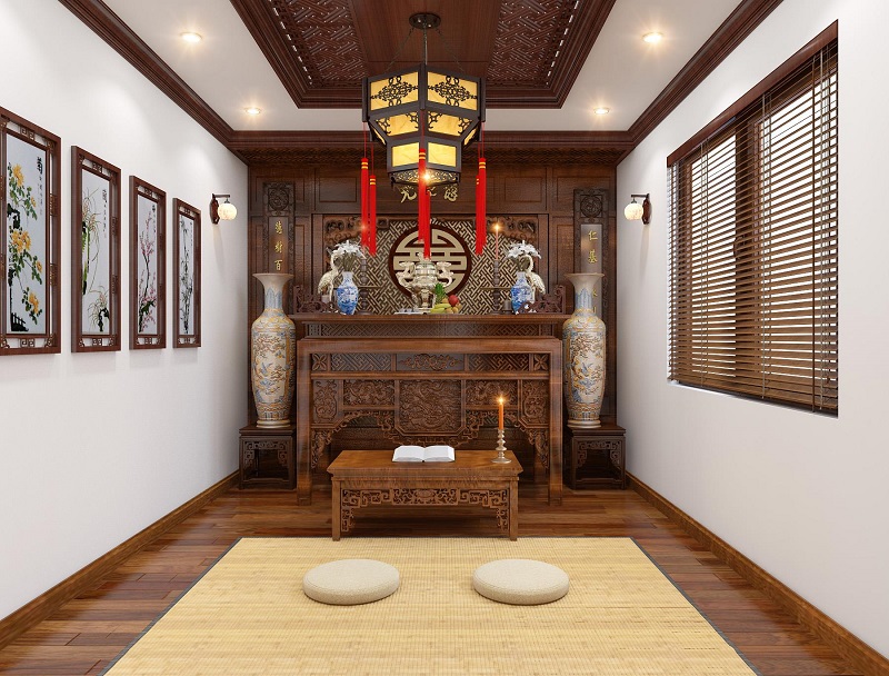 Tranh hoa sen treo phòng thờ