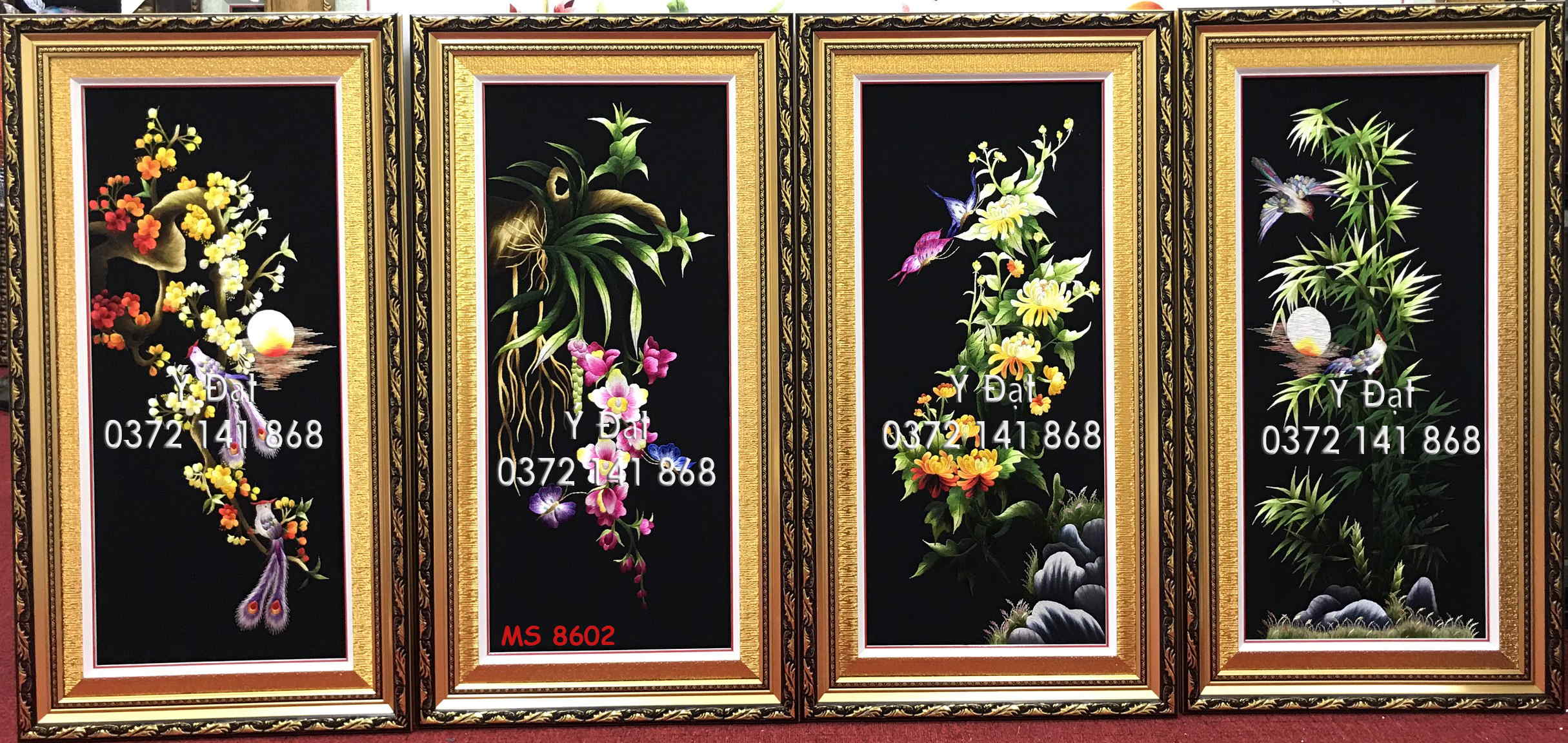 Tranh thêu tứ quý tùng cúc trúc mai